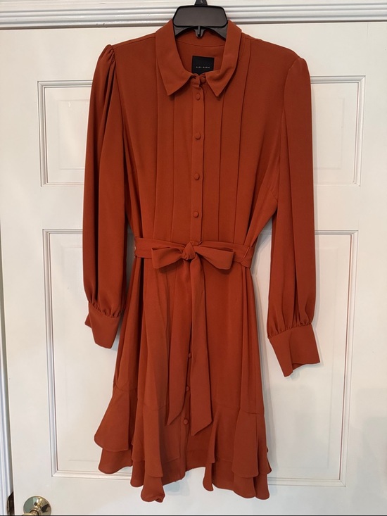 Alex Marie Dresses & Skirts - Alex Marie Rust Button-Front Long Sleeve Shirt Dress with Tie Waist